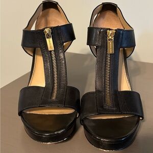 Michael Kors Black and Gold High-Heeled Sandals